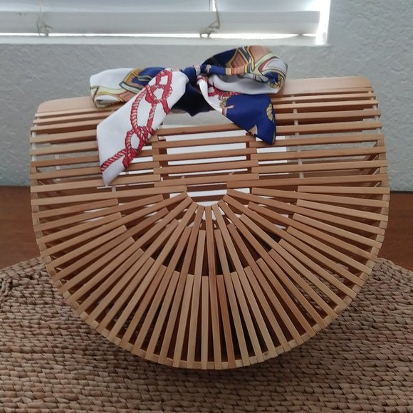 Handbags - Bamboo Wooden Beach Bag Purse Clutch Handmade Vacation See Through Scarf Tied